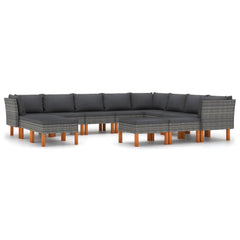 2-Delige Loungeset Met Kussens Poly Rattan Grijs 12 3x hoek + 5x midden + 4x voetensteun
