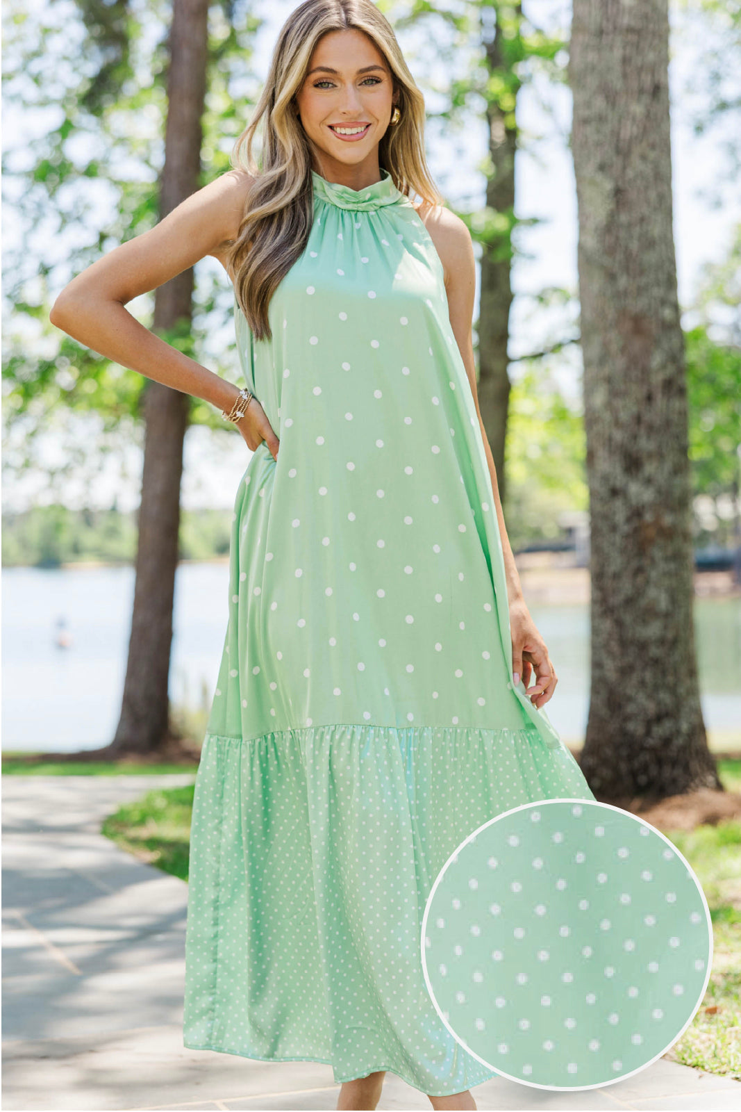 Every Little Moment Sage Polka Dot Maxi Dress
