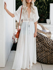 White Maxi Dress Beach Cover Up - BOHIQ