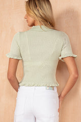 Shonda Sage Ribbed Knit Collared Top