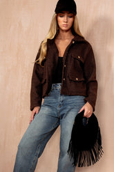 Natasha Chocolate Borg Button Front Jacket