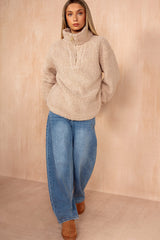 Abbey Oatmeal Quarter Zip Teddy Sweatshirt
