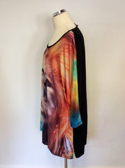 VINCENZO ALLOCCA BLACK & MULTI COLOURED LION PRINT TOP ONE SIZE : PLUS