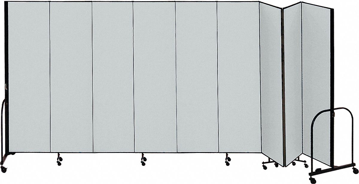 Screenflex Portable Room Divider, Number of Panels 9, 4 ft. Overall Height, 16 ft. 9" Overall Width - CFSL409 GREY