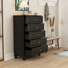 31.5 inches Modern Minimalist Black Modern Wood Cabinet Display Table Vertical 5-Drawer Dresser