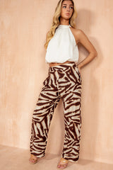 Della Brown Animal Print Wide Leg Trousers