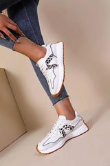 Cora White With Leopard PU Chunky Trainers