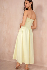 Danni Lemon Bandeau Pleated Midi Dress