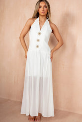 Judy White Halterneck Celestial Maxi Dress