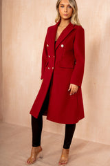 Winona Burgundy Longline Double Breasted Coat