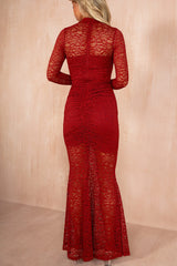 Neda Wine Lace Fishtail Dress