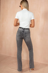 Sam Grey Bootcut Belted Jeans