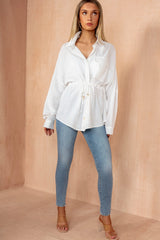 Lyra White Linen Drawstring Shirt