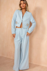 Maureen Blue Collarless Cropped Blazer