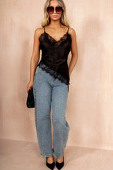 Bailey Black Satin Lace Cami Top