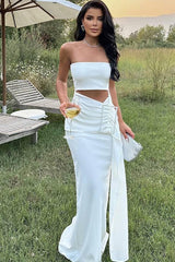 Valeska White Bandeau Diamante Buckle Dress