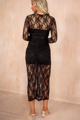 Hilda Black Lace Knot Front Dress