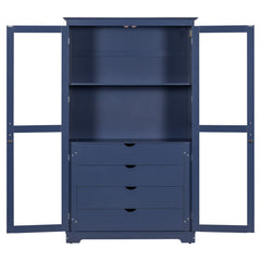 Kitchen Pantry, Freestanding Kitchen Storage Cabinet Display Cabinet With Glass Doors And 4 Built In Drawers For Living Room, Home Office - Blue Hearth and Haven