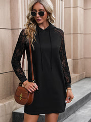Lace Trim Long Sleeve Hooded Dress - Charming Charlie