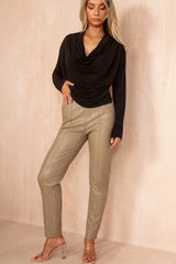 Rosalynn Taupe PU Faux Leather Trousers