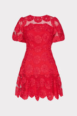 Red Daisy Lace Yasmin Mini Dress - Front Flat Lay | MILLY