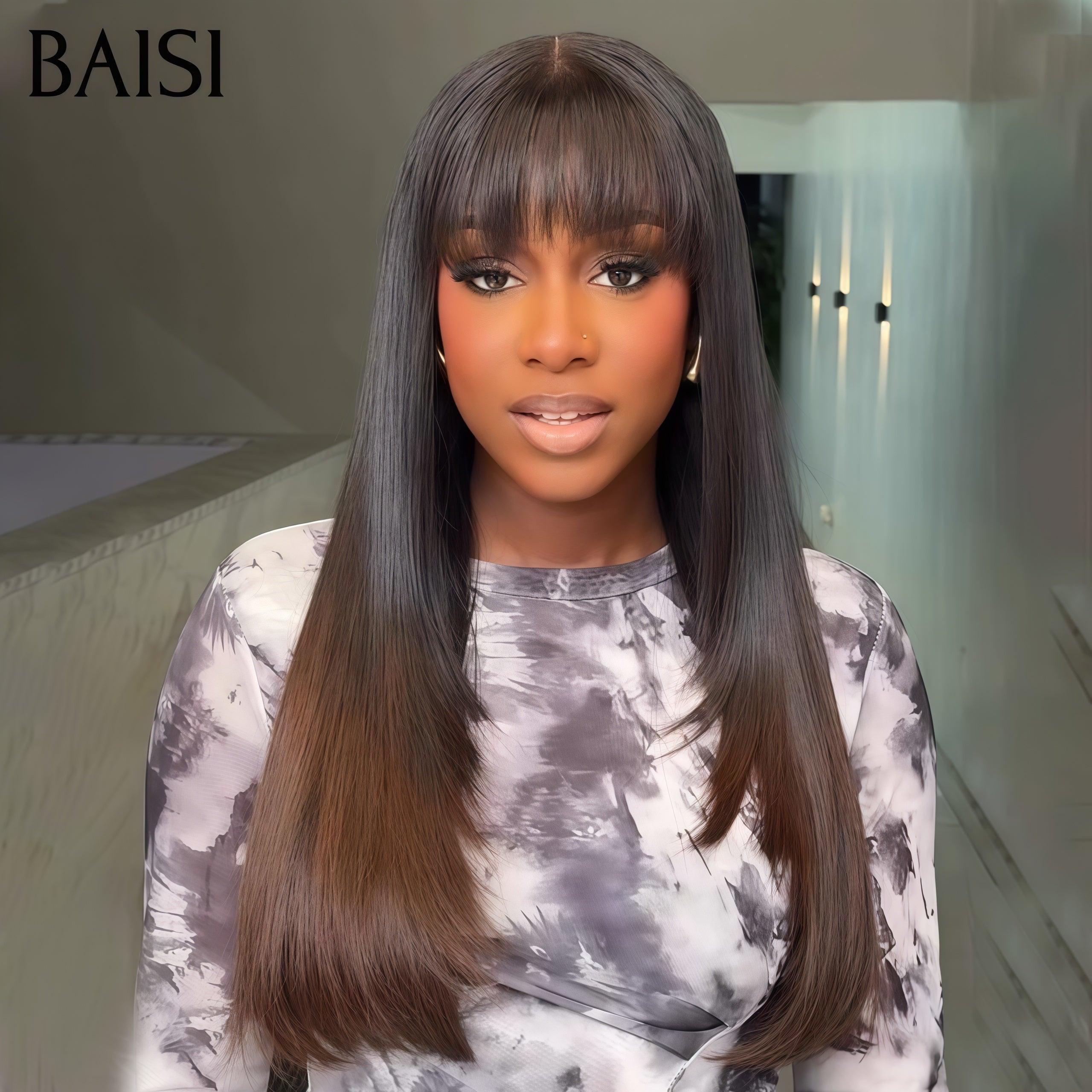 BAISI Perruques de Luxe Lisse Bob en Couleurs 1BT4# avec Frange Fabriquées par les cheveux double drawn 100% Cheveux Humains