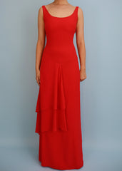 Valentino Spring 1998 Runway Red Silk Chiffon Tiered Gown