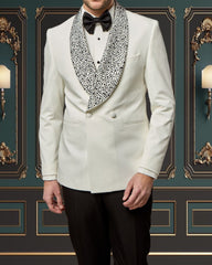 Men’s White Tuxedo with Rhinestone Lapel | Wedding & Prom Tux