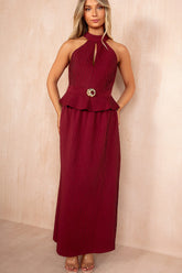 Pia Wine Textured Maxi Skirt