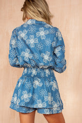 Glynne Blue Embroidered Playsuit