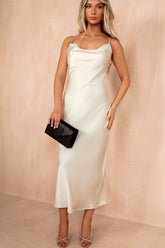 Orla Cream Satin Cowl Neck Maxi Dress