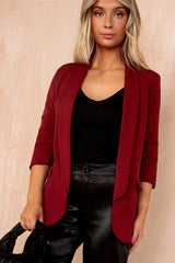 Maxine Burgundy Ruched Sleeve Blazer