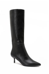 Abigail Black Faux Leather Knee High Boots