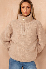 Abbey Oatmeal Quarter Zip Teddy Sweatshirt