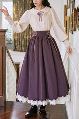 Solid Color High Waisted Lace Wave Hem Two Pieces Classic Lolita Dress