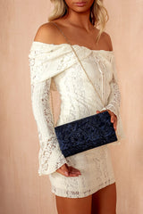 Talia Navy 3D Floral Detachable Chain Bag