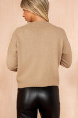 Myra Camel Knit Pearl Embellished Jumper