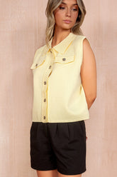 Francesca Yellow Knit Sleeveless Collar Top