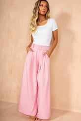 Thora Pink Belted Wide Leg Trousers