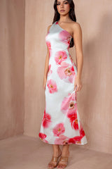 Susan Cream and Pink One Shoulder Dress