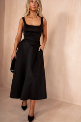 Henley Black Square Neck Scuba Dress