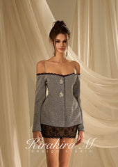 KIRAKIRA M silver off shoulder coat mini dress with laced detail