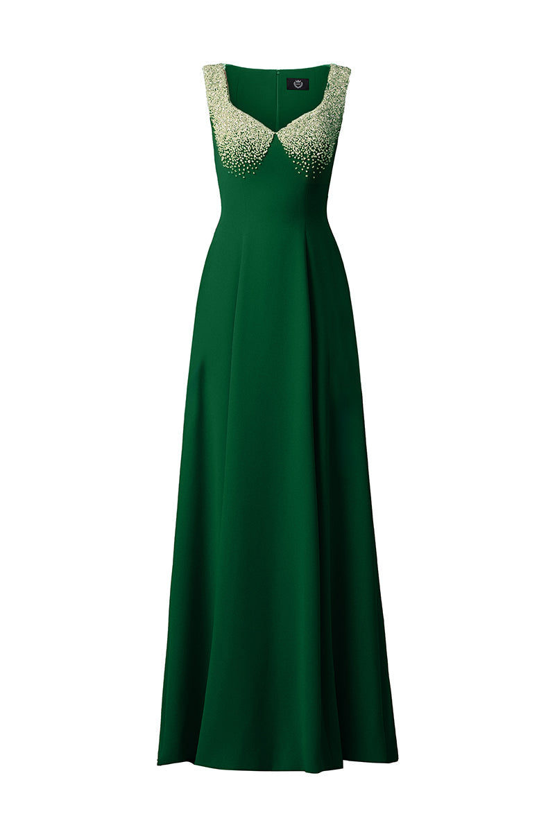 Green Kay crepe de chine silk-lined maxi dress by I.H.F, flowing fabric with elegant design and long length.