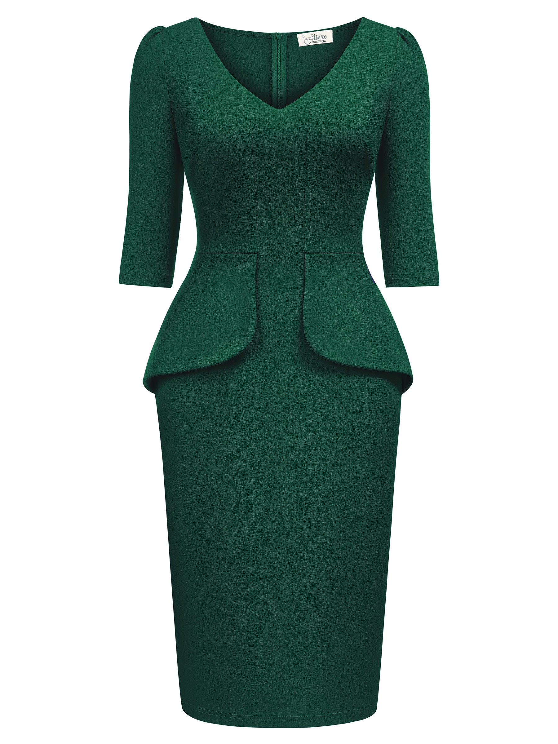 Women's Vintage V-Neck 3/4 Sleeve Fitting Cocktail Pencil Dress - Aisize