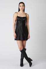 Satin Mini Dress in black front 1