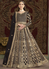 Black Semi Stitched Net Dupatta Indian Dress