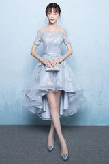 A-Line Off Shoulder Long Tail Homecoming Dress With Appliques TR0214 - Tirdress