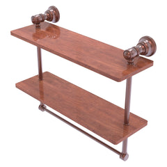 Allied Brass Carolina 16" x 5.54" Antique Copper Solid Brass Double Wood Shelf With Towel Bar