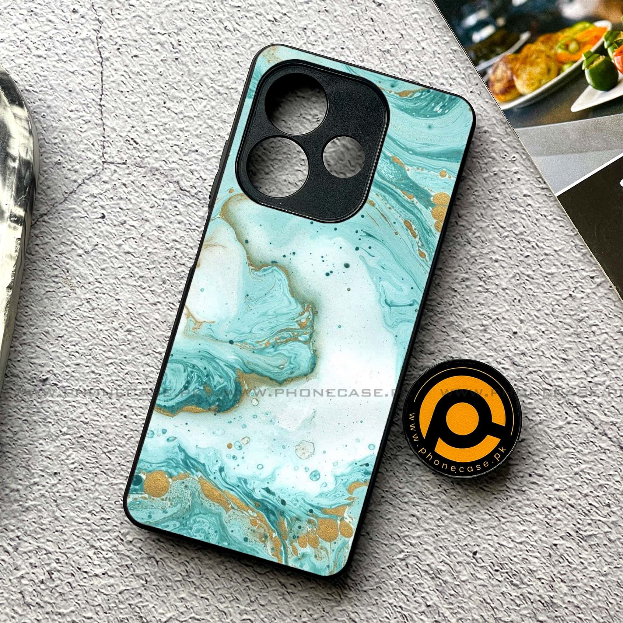 Oppo A5 Pro - Aqua Blue Marble Design - Premium Printed Metal soft Bumper shock Proof Case