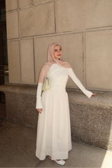 White Asymmetric Draped Dress